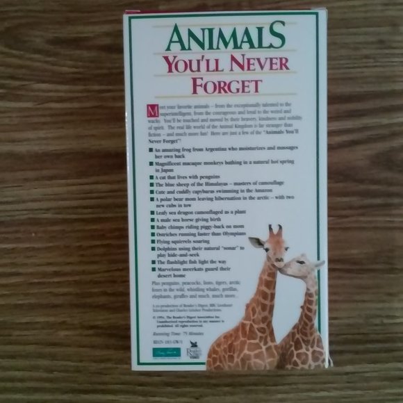 Collectable Animals You'll Never Forget VHS 75 Min Perfect Condition 1994 - Picture 2 of 5